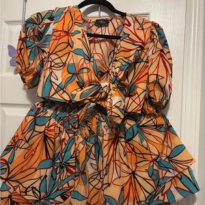 2 piece multi colored crop top skirt set